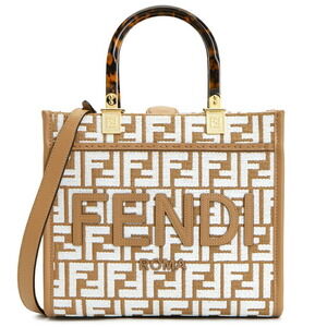 FENDI FF Jacquard Shopper Tote Shoulder Bag Brown